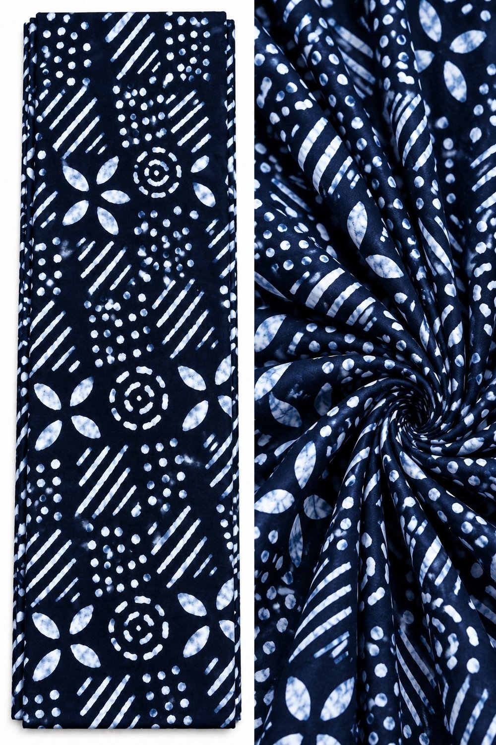 Navy & White Tribal Dot Wax Print Fabric
