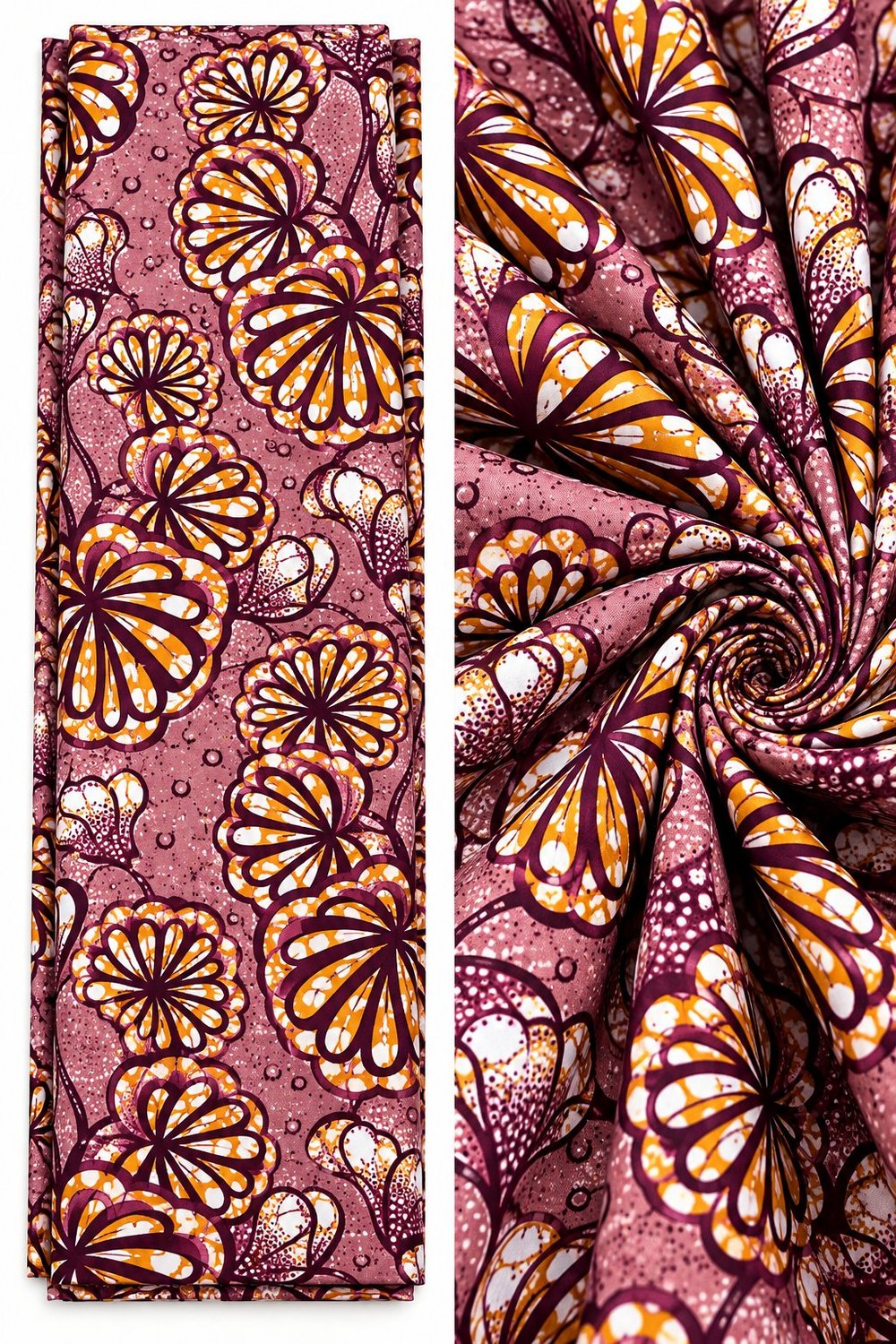 Mauve & Burgundy Floral Wax Print