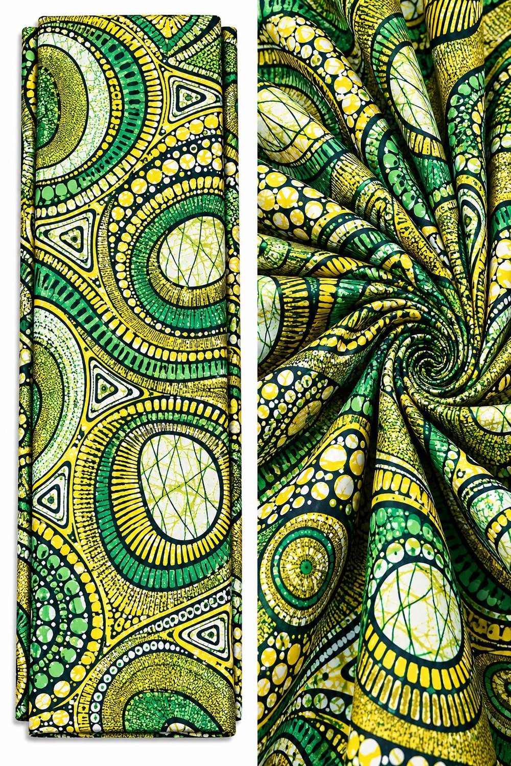 Emerald Green & Gold Circular Wax Print - Hollandais
