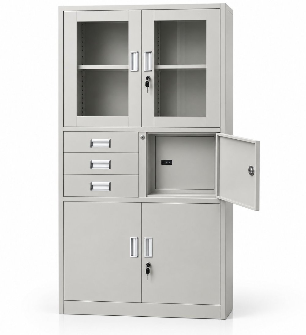 Metal Cabinet with 3 Drawers and Safe