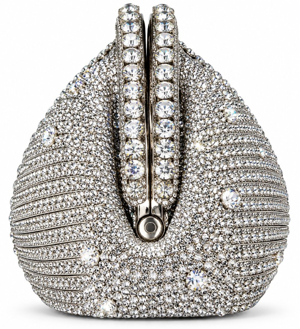Silver Crystal Teardrop Clutch