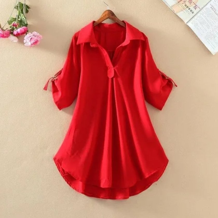 Elegant Roll-Tab Sleeve Tunic Blouse
