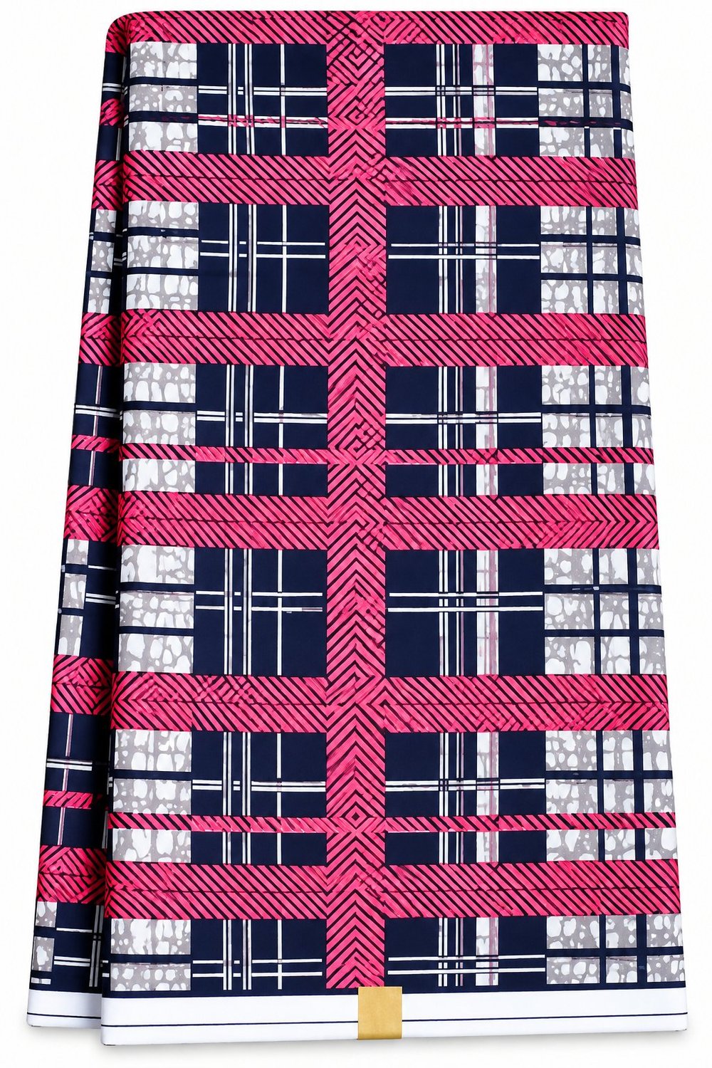 Pink & Navy Geometric Plaid Wax Fabric