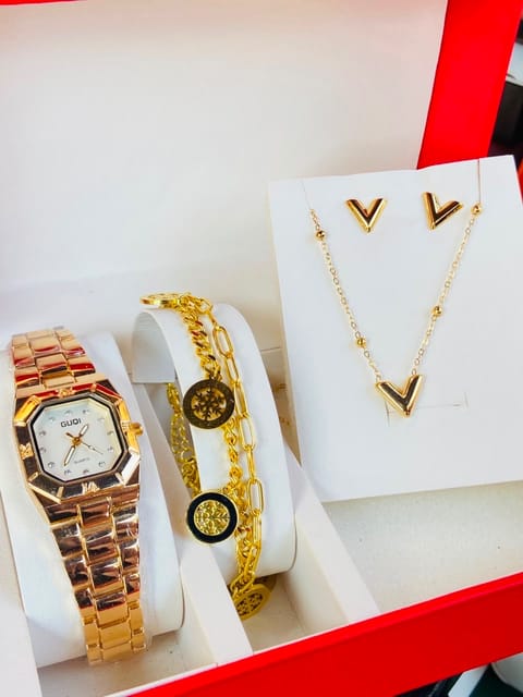 Gold Watch and Jewelry Set
