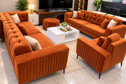 Orange Velvet Sofa
