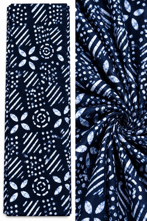 Navy & White Tribal Dot Wax Print Fabric