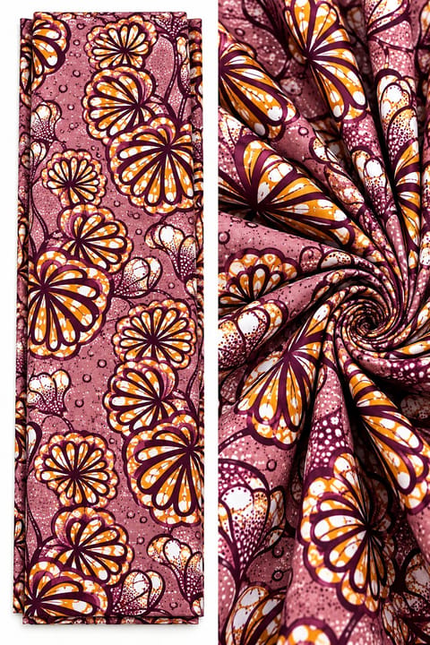 Mauve & Burgundy Floral Wax Print