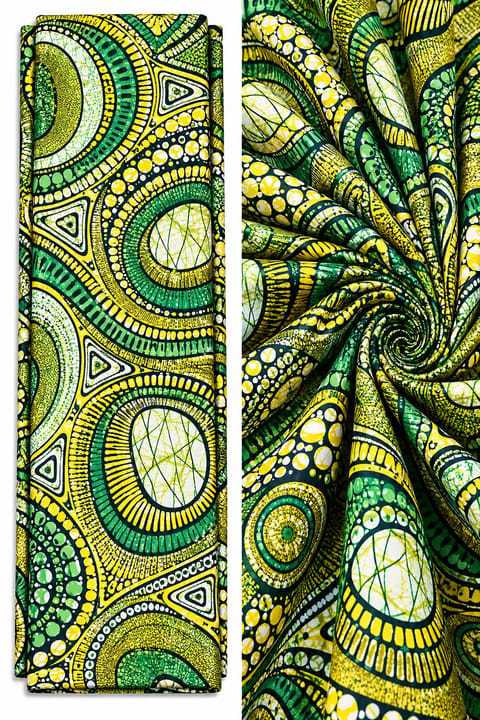 Emerald Green & Gold Circular Wax Print - Hollandais