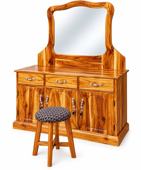 Teak Wood Vanity Set with Stool