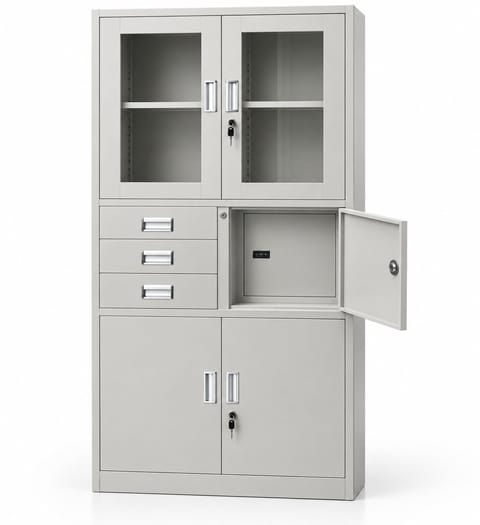 Metal Cabinet with 3 Drawers and Safe