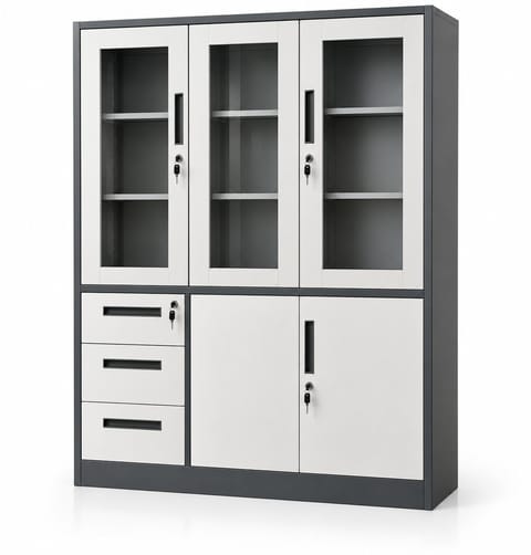 Stylish Metal Cabinet with 3 Doors and 3 Drawers