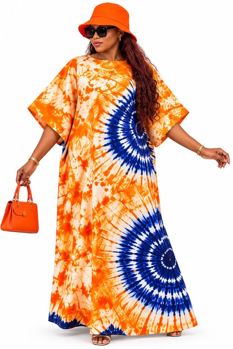 Orange & Blue Tie-Dye Boubou