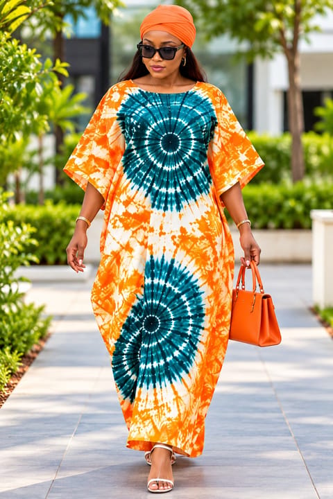 Orange & Green Tie-Dye Boubou