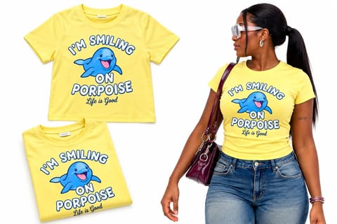 Women's Yellow Graphic Fitted T-Shirt