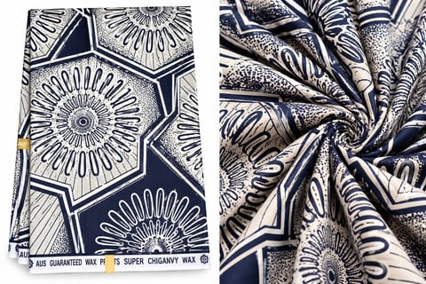 Navy & Cream Sunburst Wax Fabric