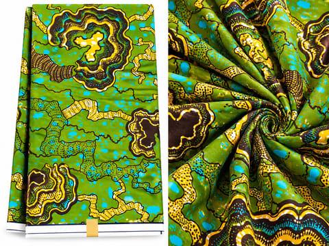 Green & Turquoise Abstract Wax Fabric