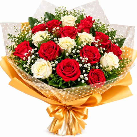 Elegant White & Red Roses Bouquet