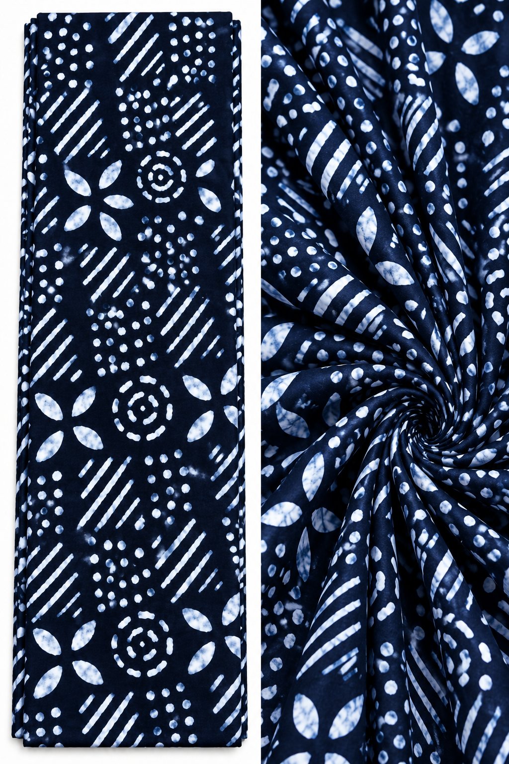 Navy & White Tribal Dot Wax Print Fabric