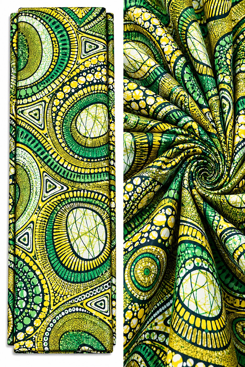 Emerald Green & Gold Circular Wax Print - Hollandais