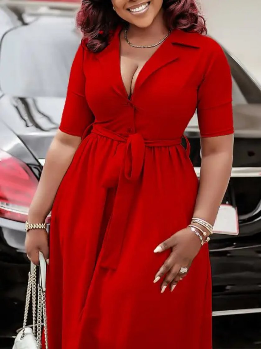 Elegant Belted Shirt Dress