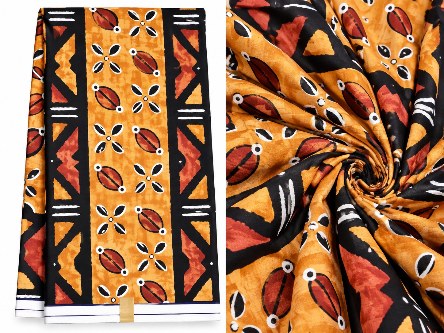 Golden Ochre Geometric Wax Fabric