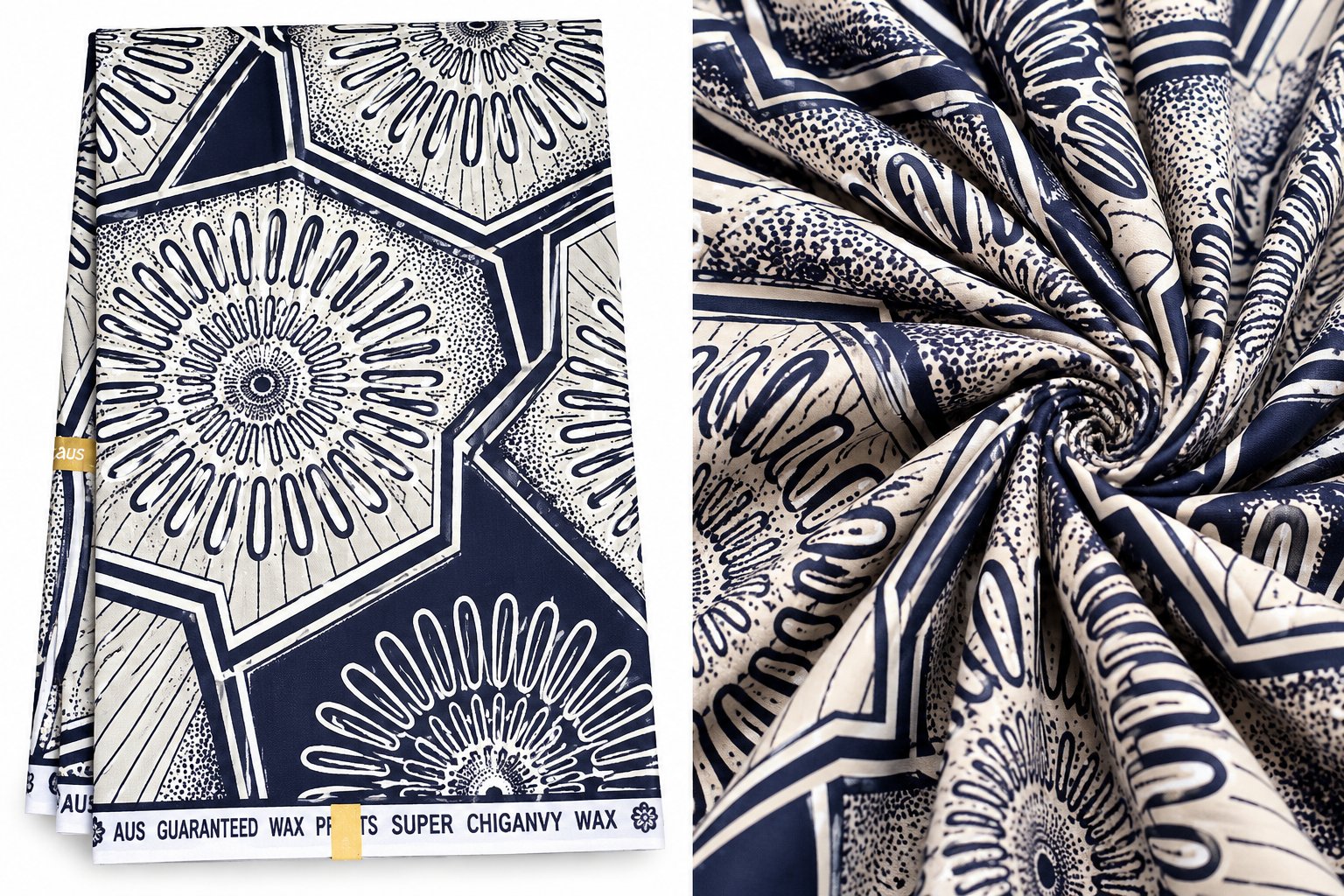 Navy & Cream Sunburst Wax Fabric
