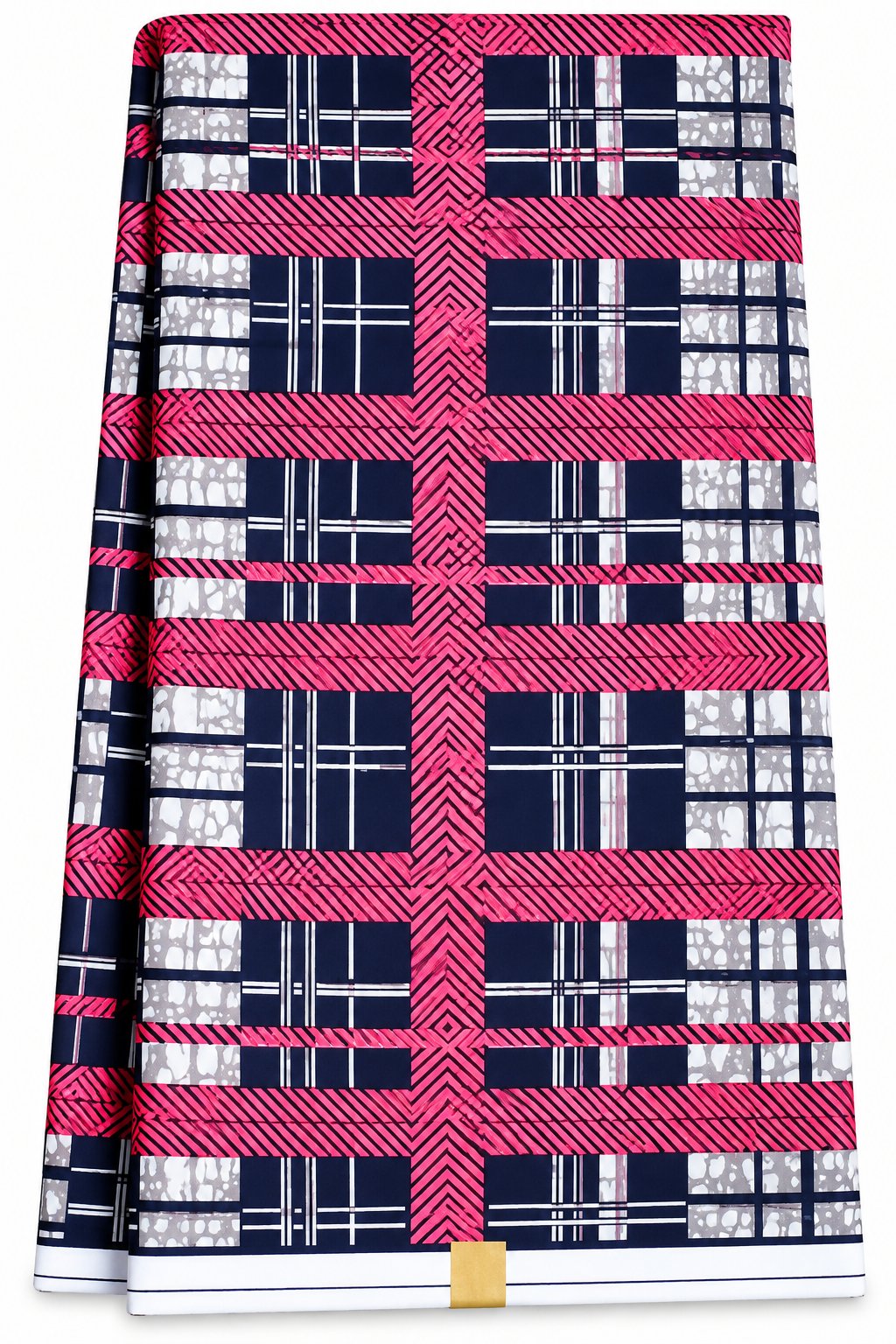 Pink & Navy Geometric Plaid Wax Fabric